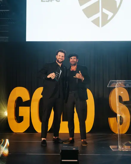 Two reps presenting on stage